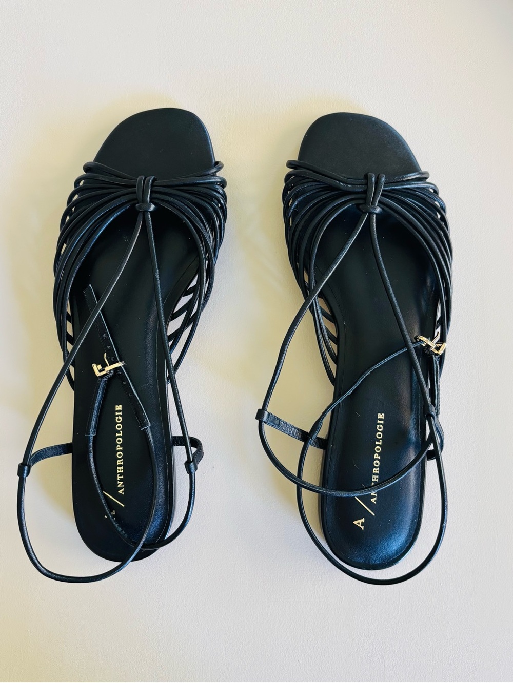 Anthropologie Strappy Flats Sandals Black Size 8 NWOT